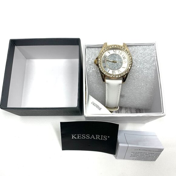 Kessaris KS1217 Crystal Studded Oversize Analog Watch Gold/White 9"L - Picture 1 of 9